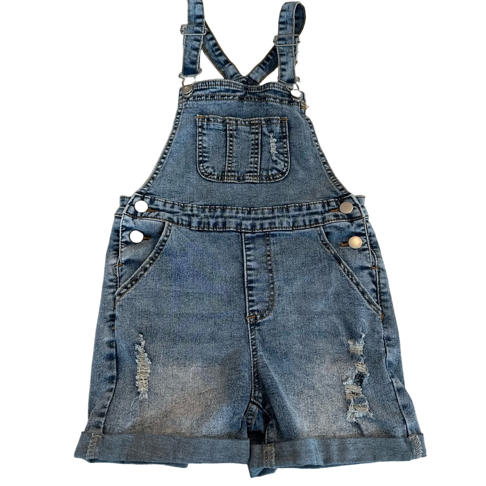 3/27$ SHEIN Girls Blue Distressed Denim Jean Overalls size 10 years